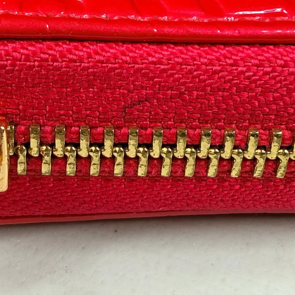 Folli Follie Logomania Hot Pink Glossy Zip Around Continental Wallet Glam Logo